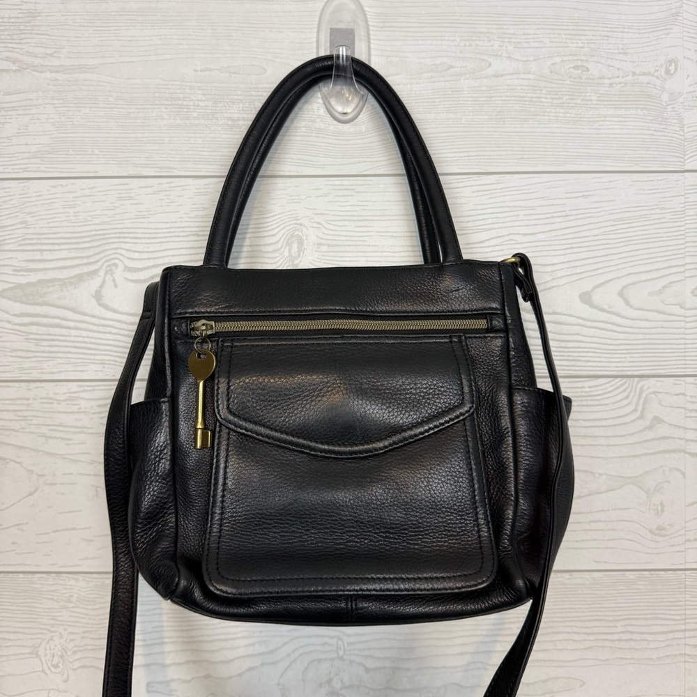 Fossil Vintage Black Pebbled Leather Satchel Crossbody Bag - Picture 7 of 10
